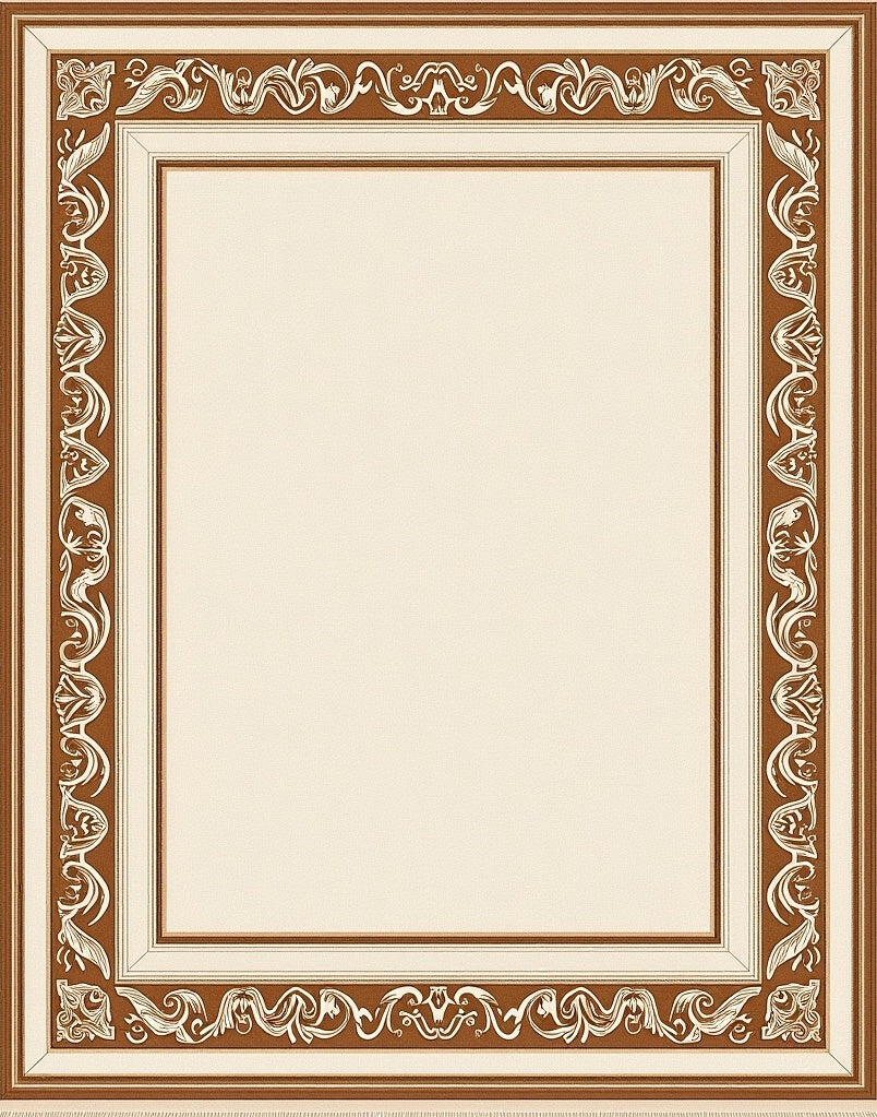 Cream and Brown Ornate Border Rug