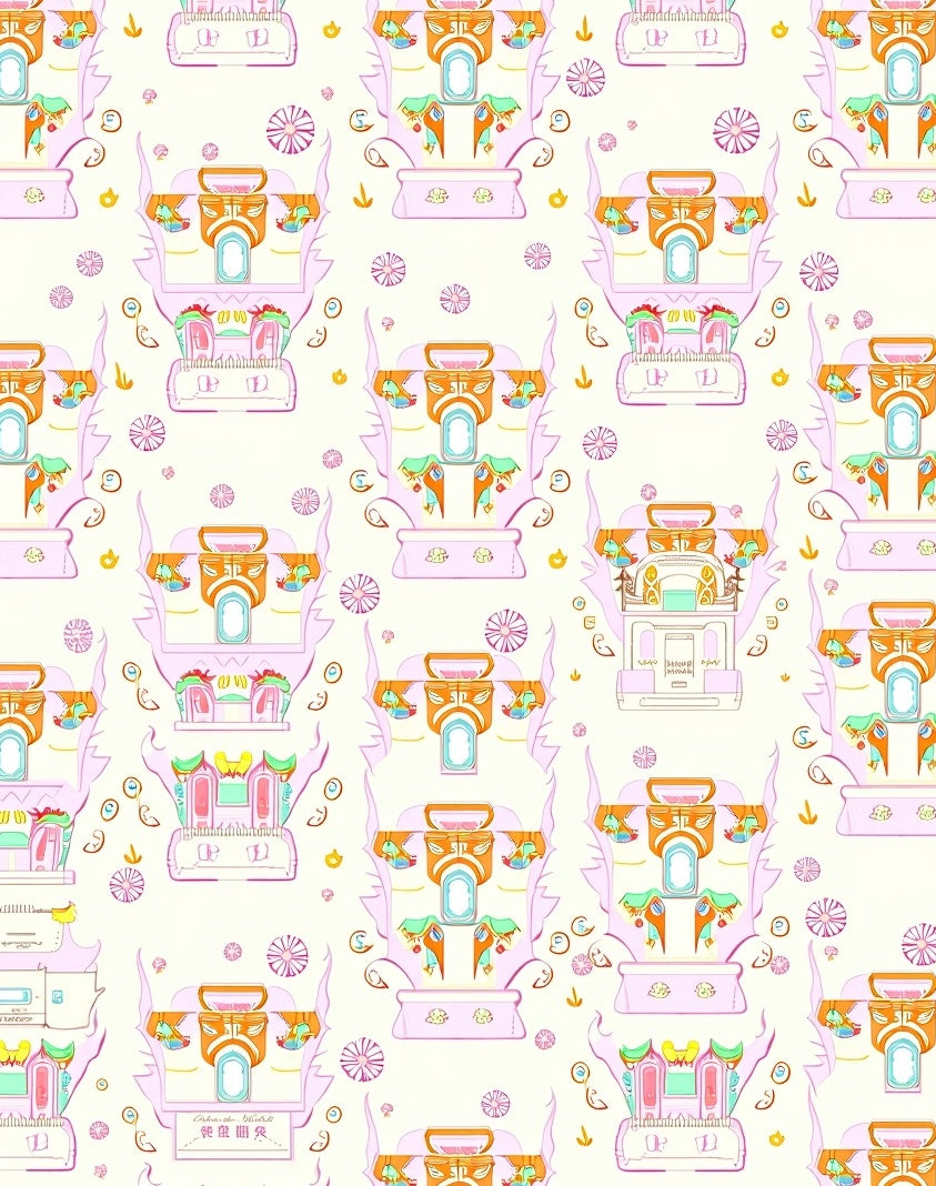 Whimsical Pink Orange Archway Garden Rug