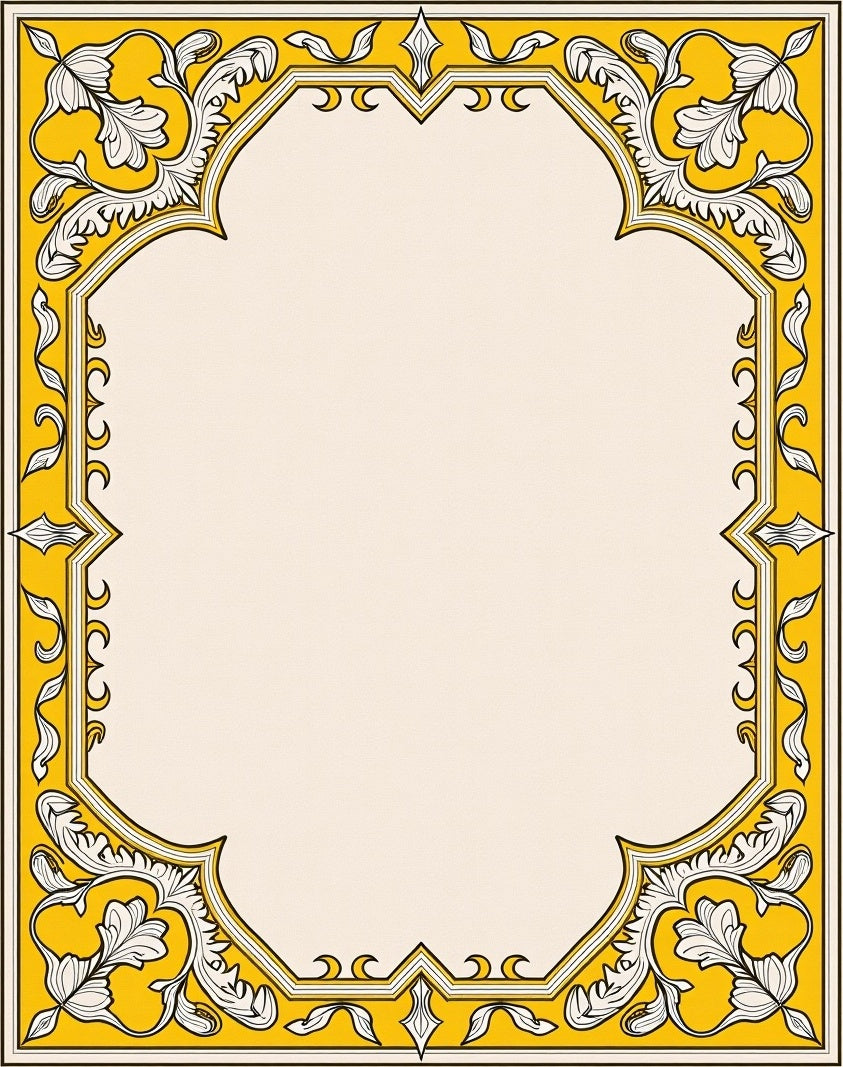Golden Yellow Ornate Floral Border Rug
