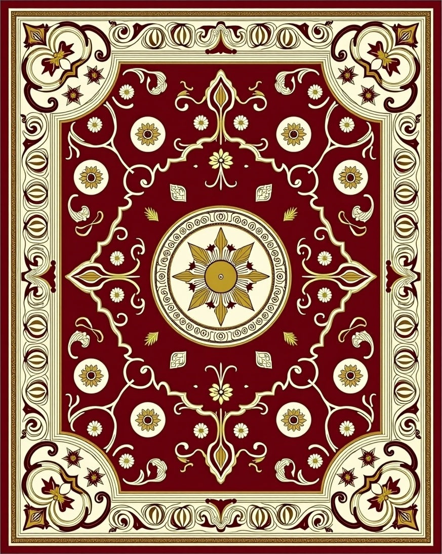 Crimson Floral Medallion Rug