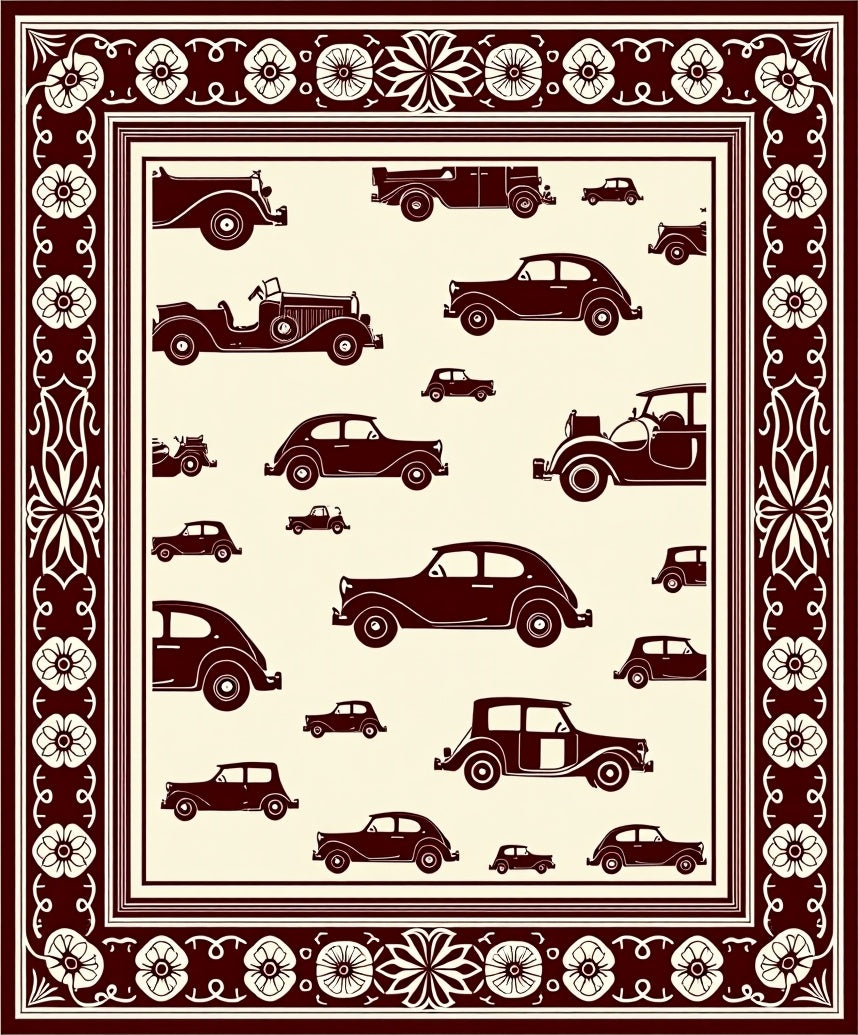 Vintage Car Collection Ivory Background Rug