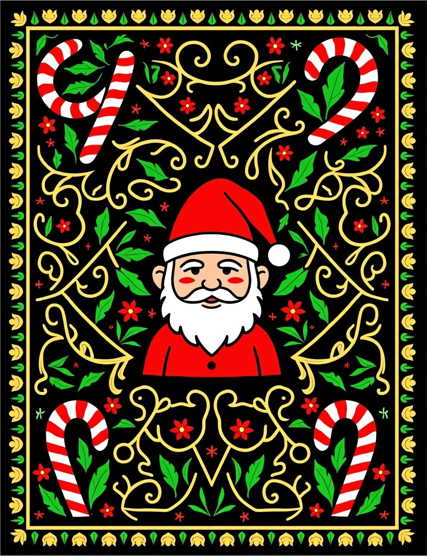 Christmas Santa Claus Candy Cane Swirls Rug