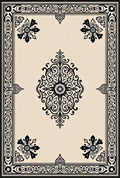 Elegant Black and Cream Damask Rug