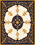 Gold Blue Ornate Medallion Center Rug