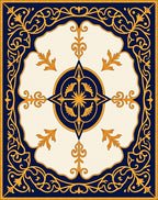Gold Blue Ornate Medallion Center Rug
