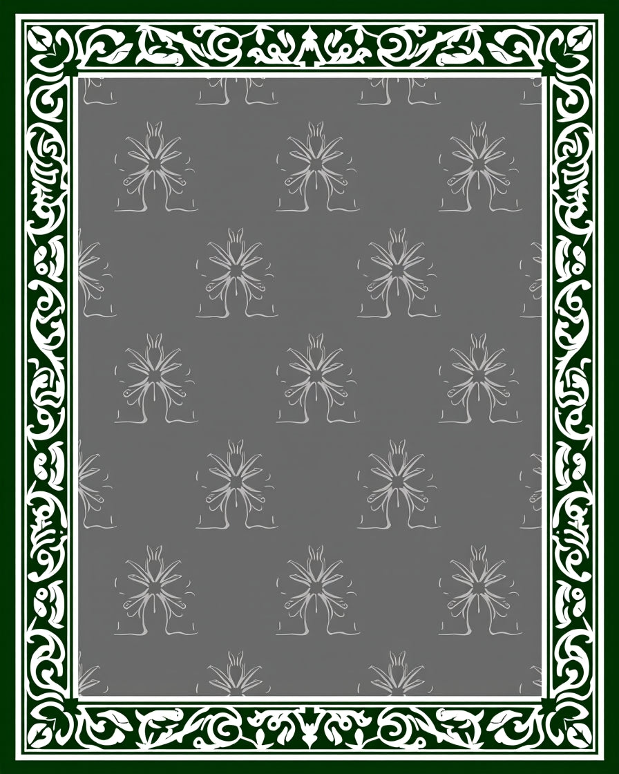 Dark Green Ornate Floral Medallion Rug