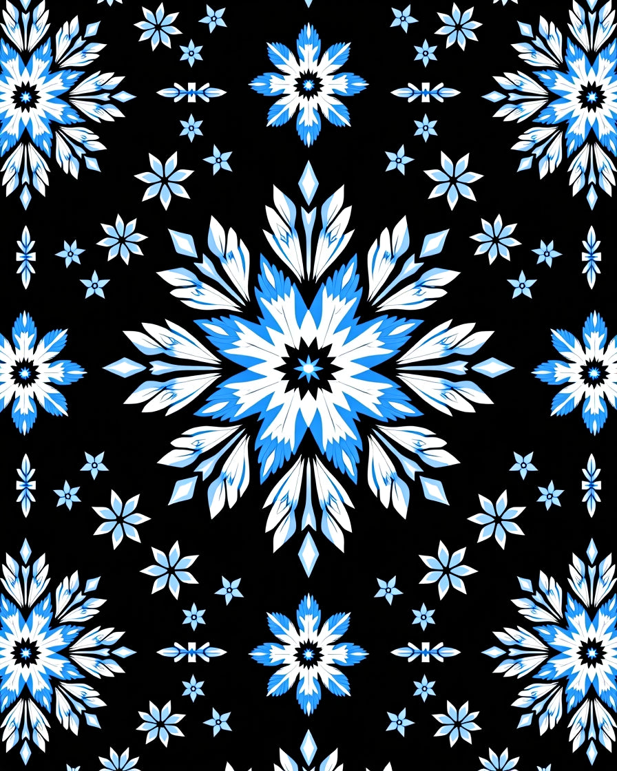 Black Blue White Floral Medallion Rug