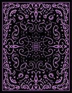 Pink Floral Scrollwork Black Rug