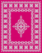 Bright Pink White Snowflake Medallion Border Rug
