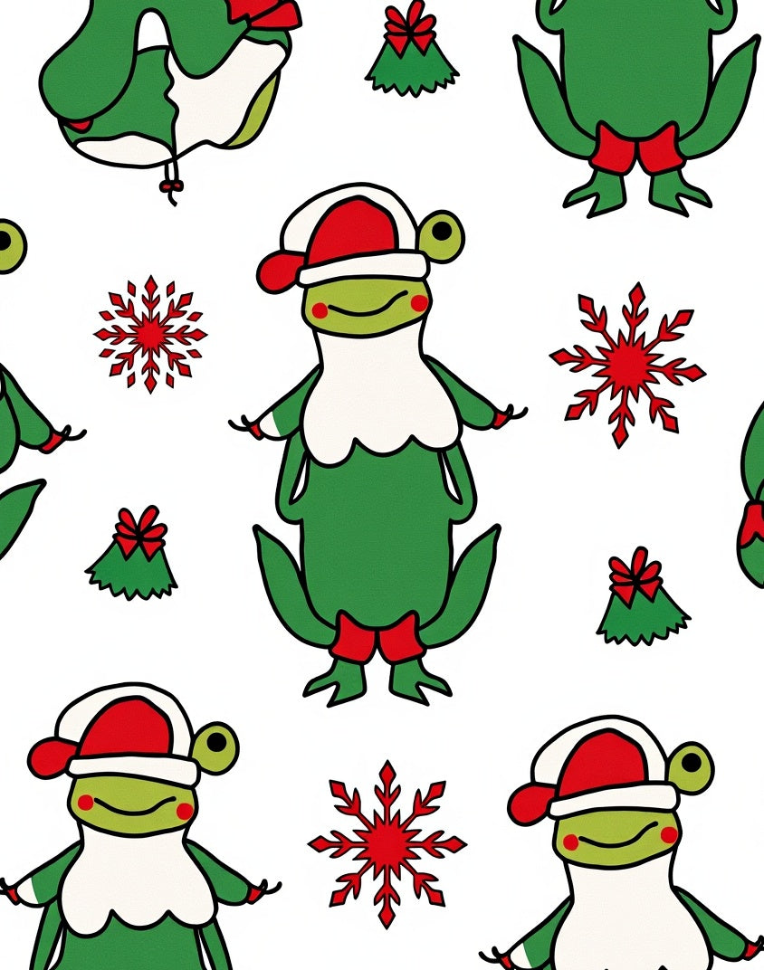 Jolly Green Frogs Christmas Snowflakes Rug