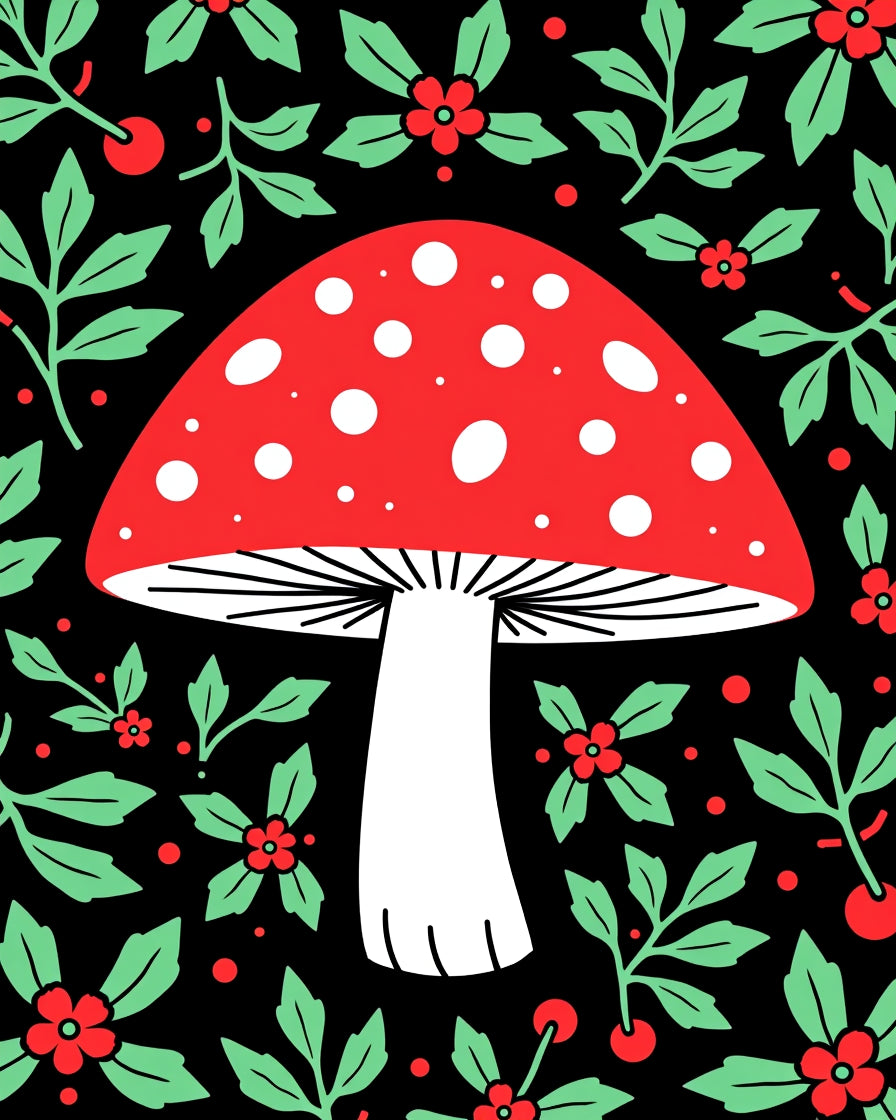 Red Toadstool Holly Berry Garland Rug
