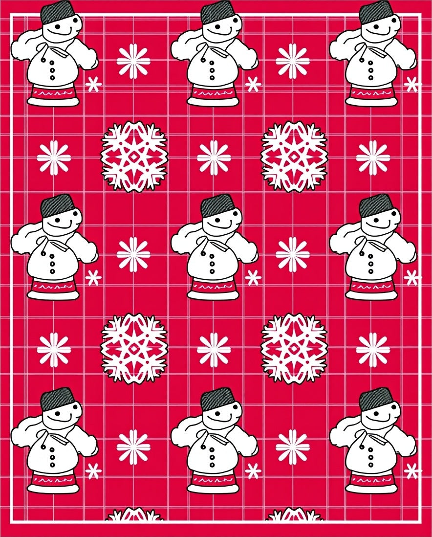 Jolly Snowman Red Grid Snowflakes Rug