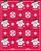 Jolly Snowman Red Grid Snowflakes Rug
