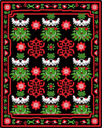 Bold Red Green Floral Border Rug