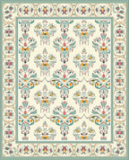 Cream Teal Floral Cameo Rug