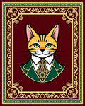 Dapper Cat Portrait Ornate Crimson Rug