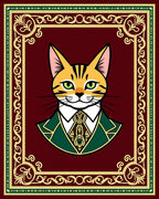 Dapper Cat Portrait Ornate Crimson Rug