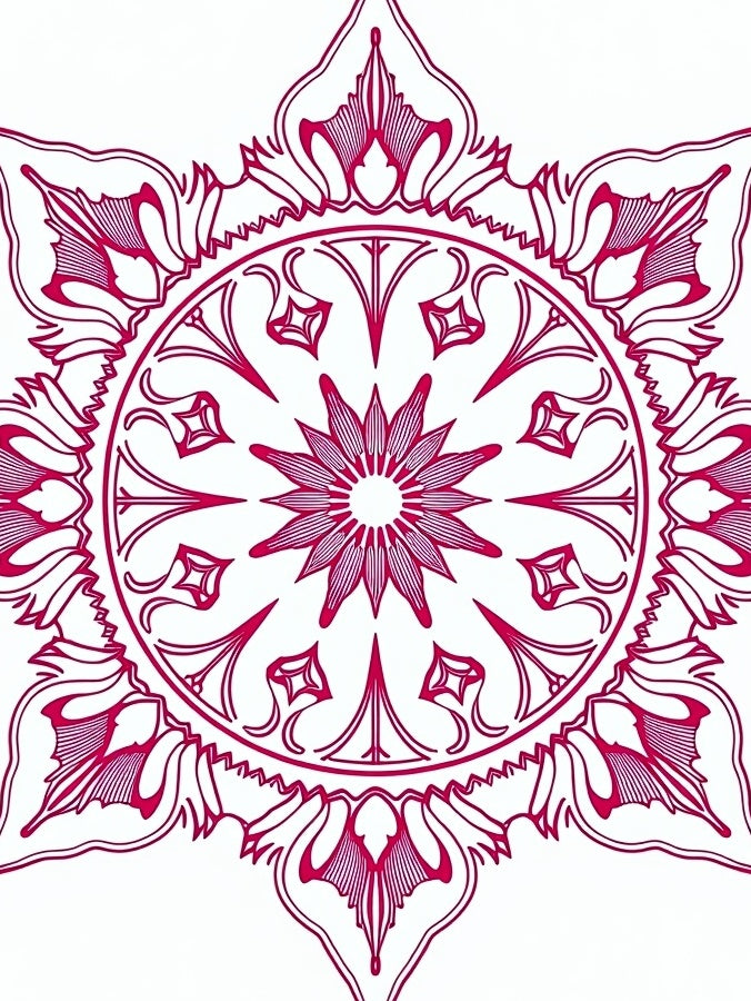 Crimson Mandala Floral Star Rug