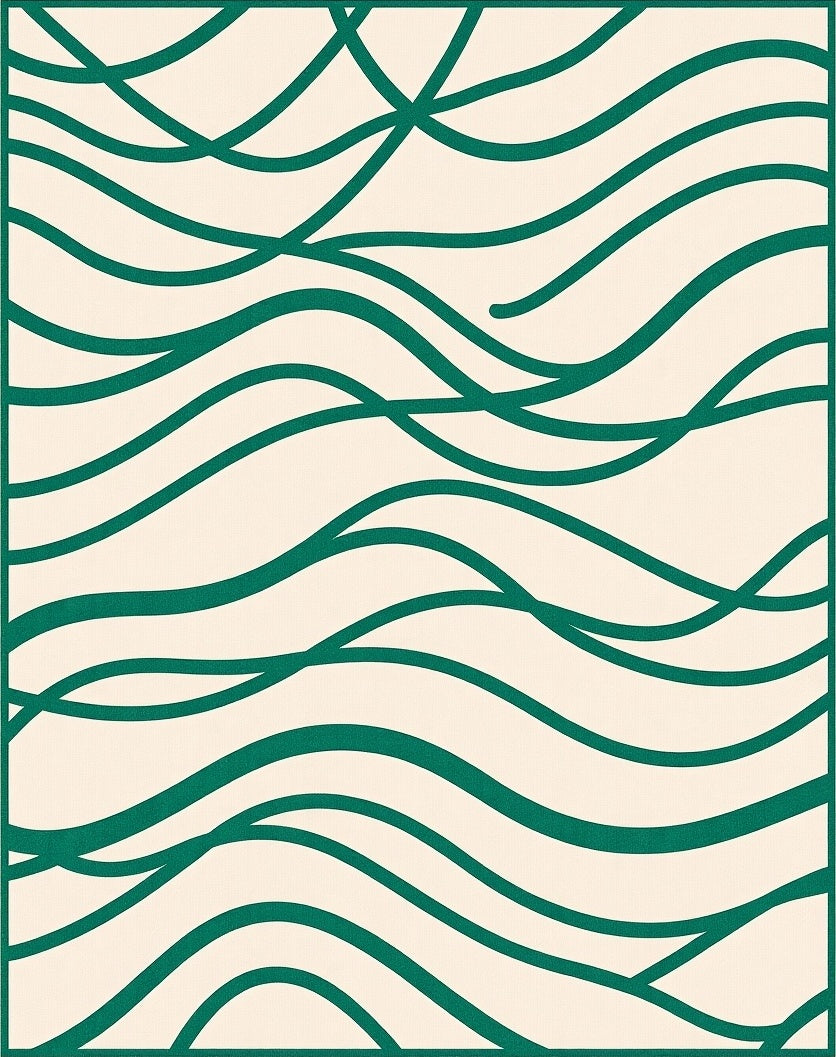 Cream And Teal Wavy Lines Rug