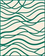 Cream And Teal Wavy Lines Rug