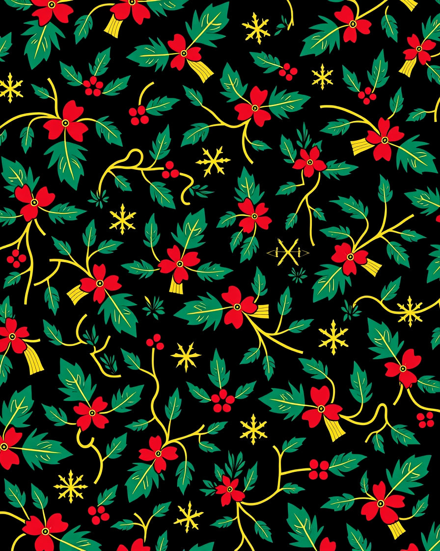 Black Red Holly Berry Vine Rug