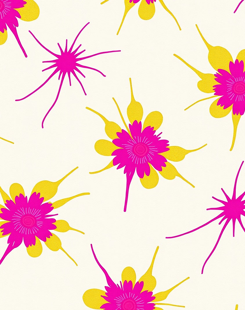 Vibrant Fuchsia Yellow Starburst Floral Rug