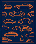 Orange Car Line Art Collection Dark Rug