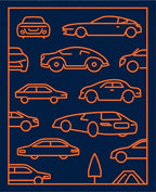 Orange Car Line Art Collection Dark Rug