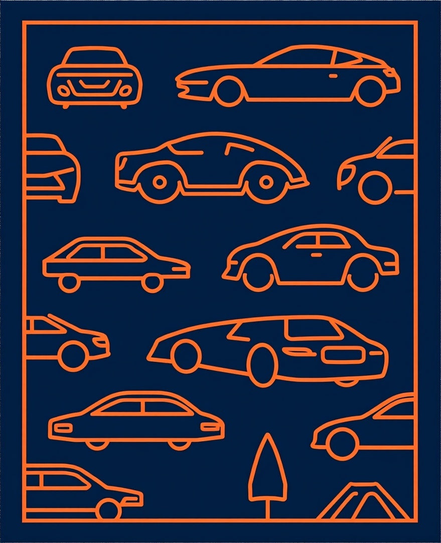 Orange Car Line Art Collection Dark Rug