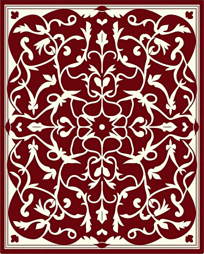 Crimson Ivory Floral Scrollwork Rug
