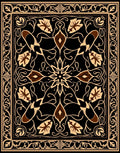 Black and Tan Floral Scroll Emblem Rug