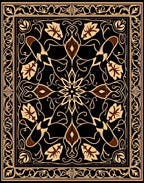 Black and Tan Floral Scroll Emblem Rug