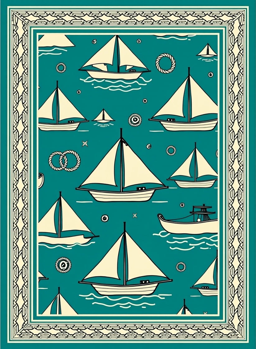 Teal Sailboat Nautical Ocean Theme Rug