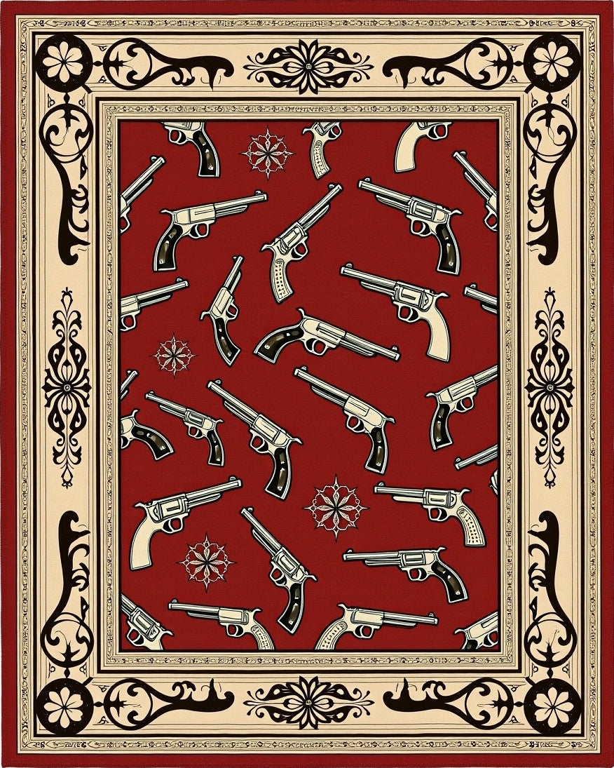 Crimson Revolver Embossed Frame Rug