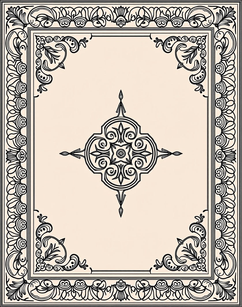 Classical Black Floral Border Medallion Rug
