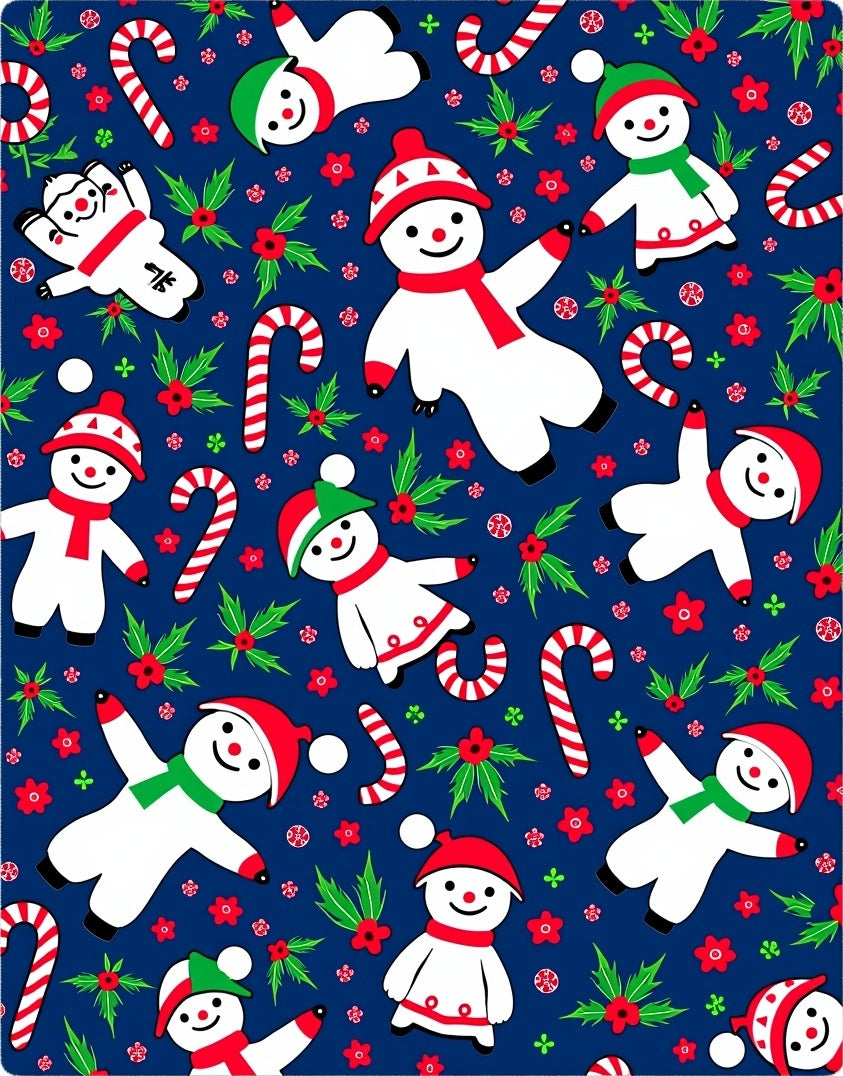 Festive Snowman Candy Cane Holly Rug