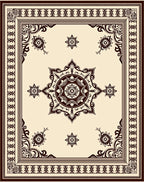 Classic Cream Brown Floral Medallion Rug