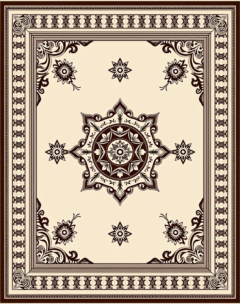 Classic Cream Brown Floral Medallion Rug