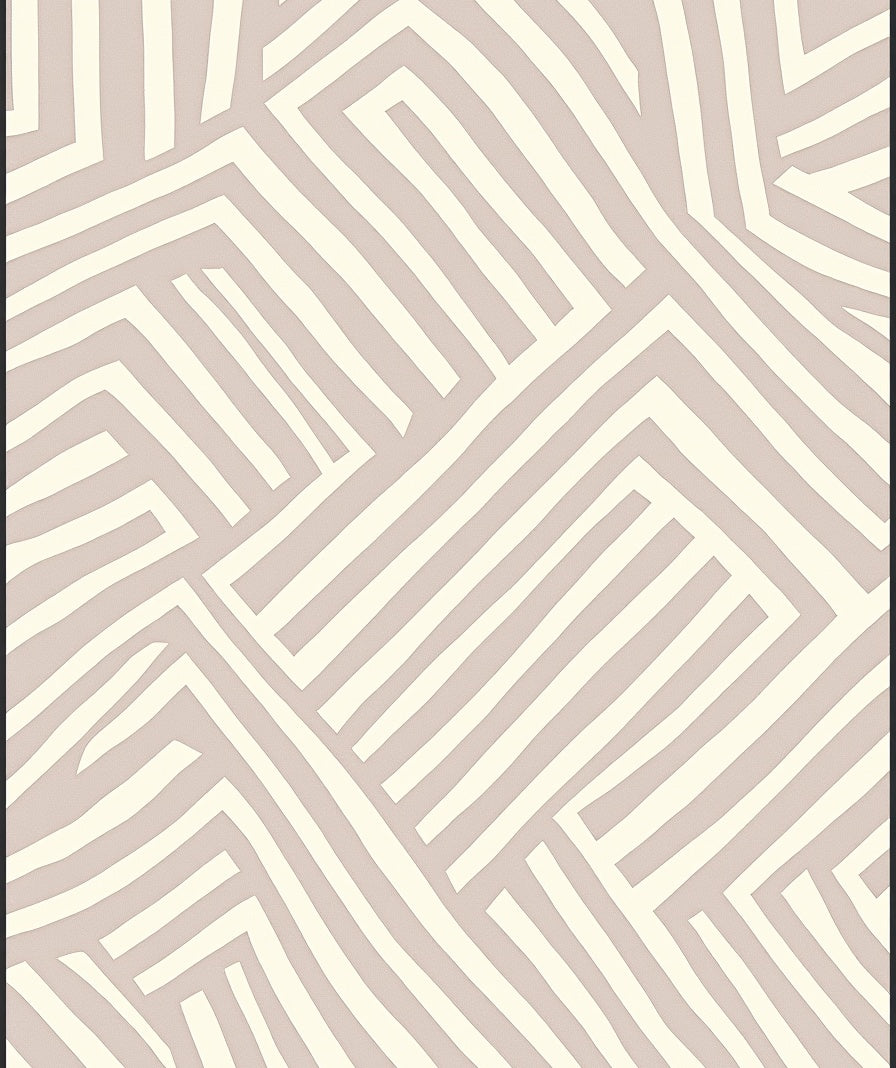 Modern Taupe Geometric Maze Rug