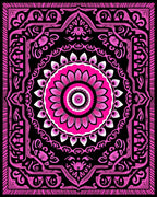 Vibrant Pink Floral Mandala Black Rug