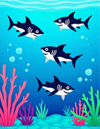 Blue Water Deep Sea Sharks Coral Rug
