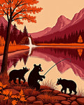 Rustic Autumn Bear Fishing Lake Rug