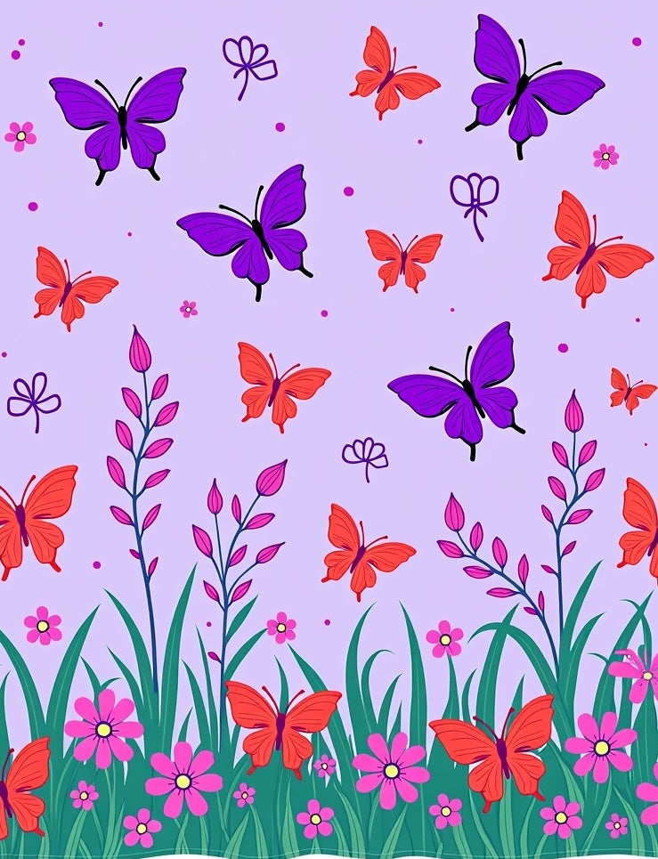 Purple and Coral Butterfly Meadow Rug