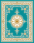 Ornate Teal and Gold Sunburst Medallion Rug