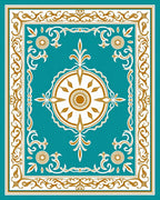 Ornate Teal and Gold Sunburst Medallion Rug