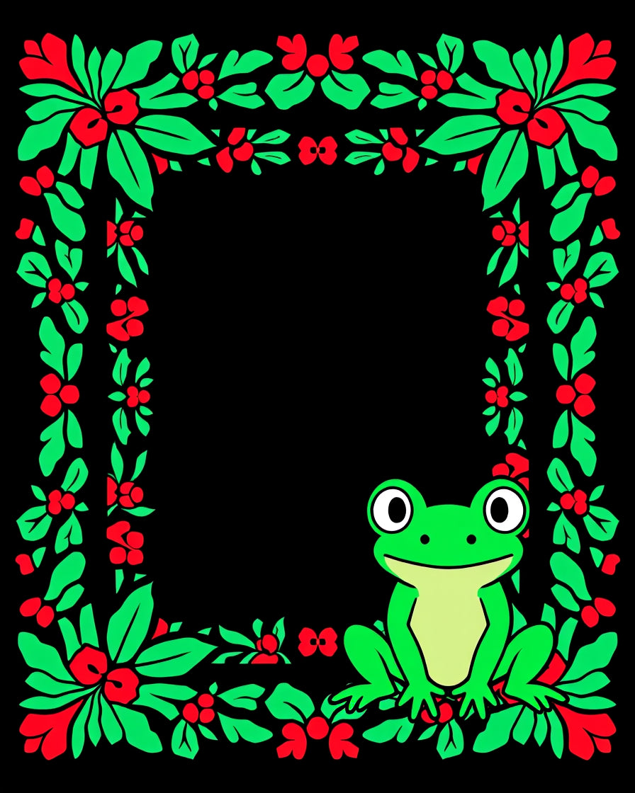 Whimsical Green Frog Holly Border Rug