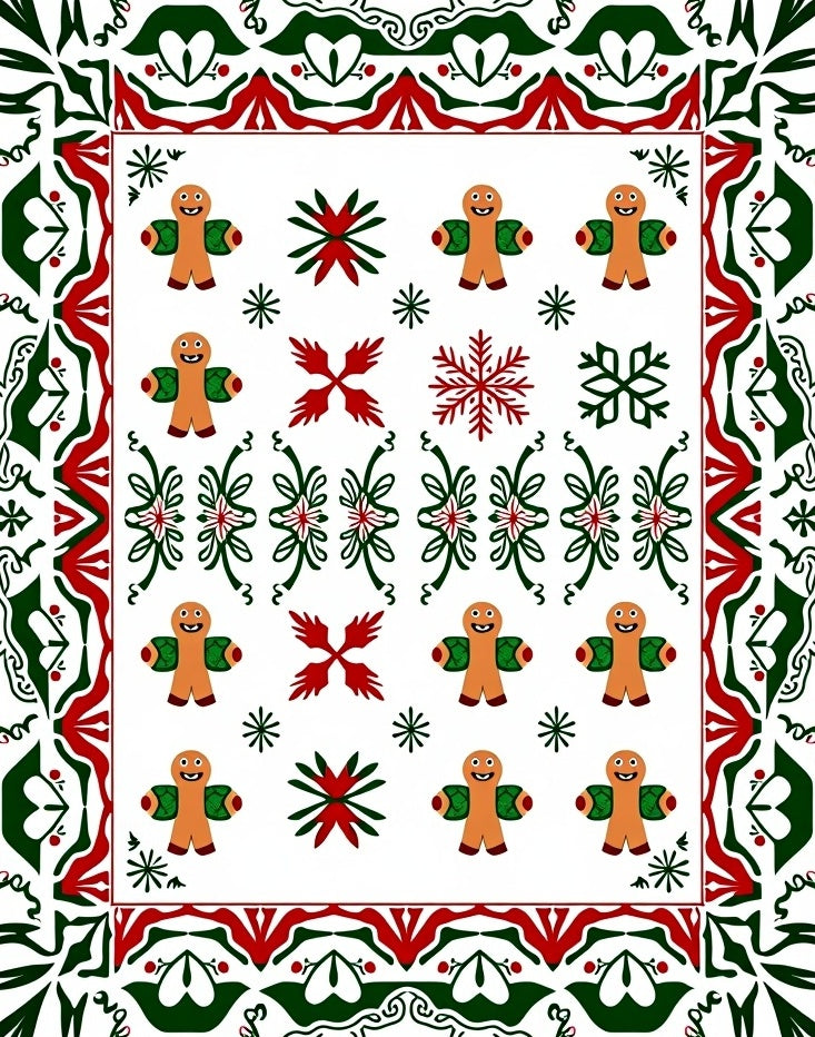 Christmas Gingerbread Man Snowflake Border Rug