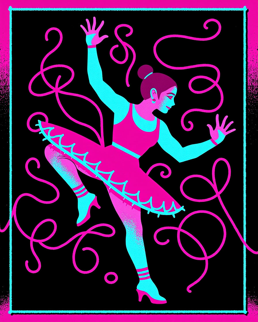 Vibrant Pink Turquoise Ballerina Swirls Rug