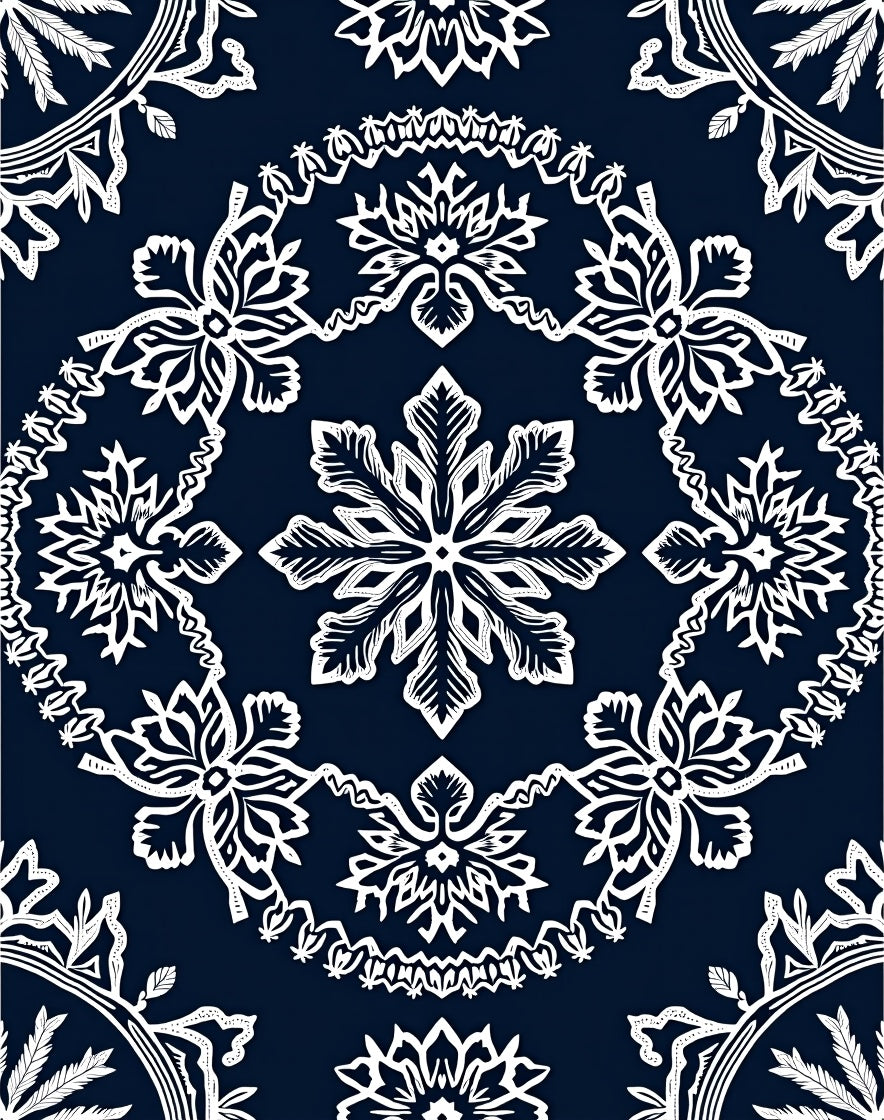 Navy White Intricate Floral Medallion Rug