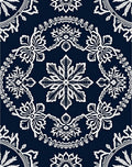 Navy White Intricate Floral Medallion Rug